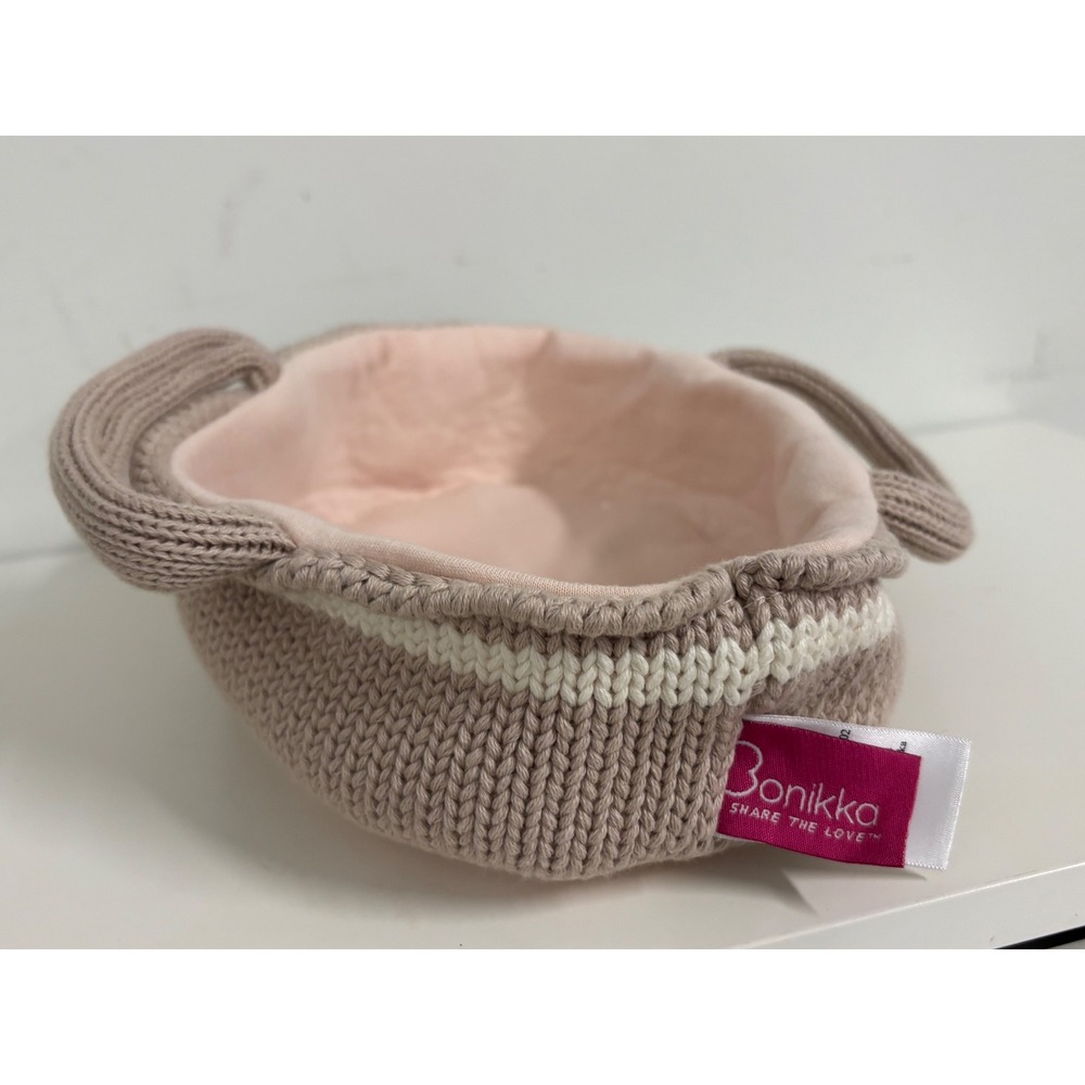 Bonikka Knit Doll Cot Bassinet Basket Taupe Pink Toy Bed